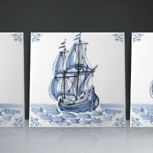 Carreau Bateau à voile Delft Blue Dutch Style Frigate Scho