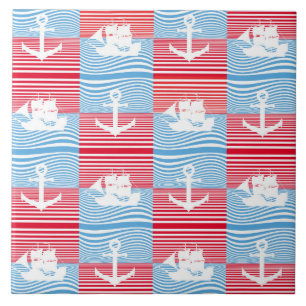 Carreau Bateau à voile et motif d'ancre