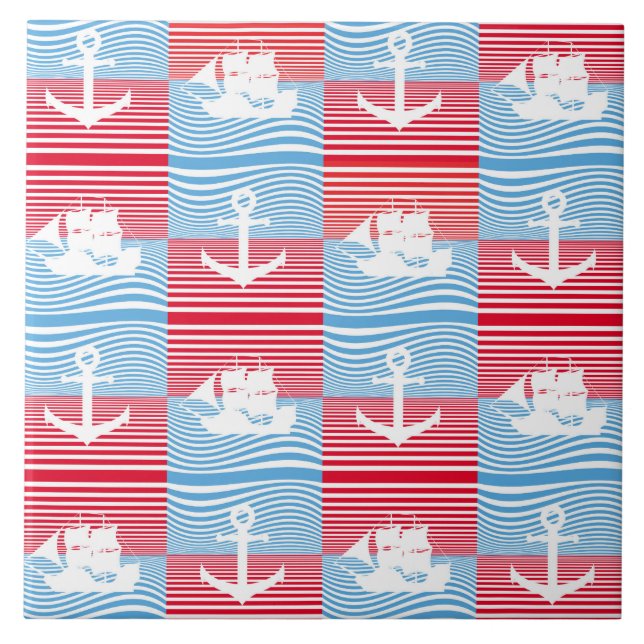 Carreau Bateau à voile et motif d'ancre (Devant)