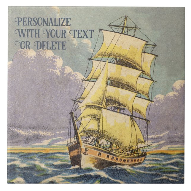 Carreau Bateau à voile rétro Seaman dessin nautique (Devant)