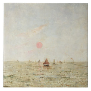 Carreau Bateaux au lever de soleil (huile sur le panneau)