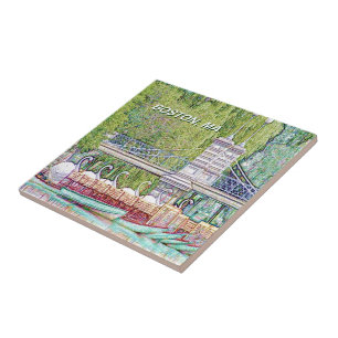 Carreau Bateaux cygnes de Boston au filtre crayon et encre