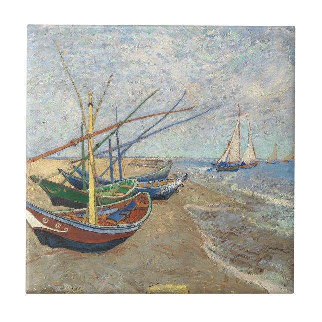 Carreau Bateaux de pêche sur la plage par Vincent Van Gogh (Devant)