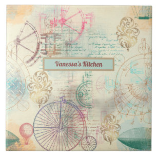 Carreau Bateaux et outils à vélo Steampunk Cuisine