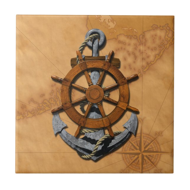 Carreau Bateaux nautiques roue et Ancre (Devant)