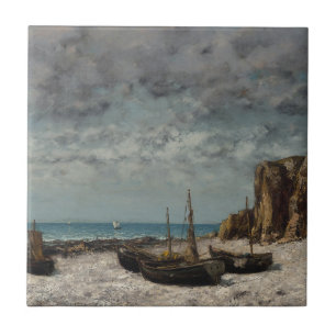 Carreau Bateaux sur une plage, Étretat - Gustave Courbet
