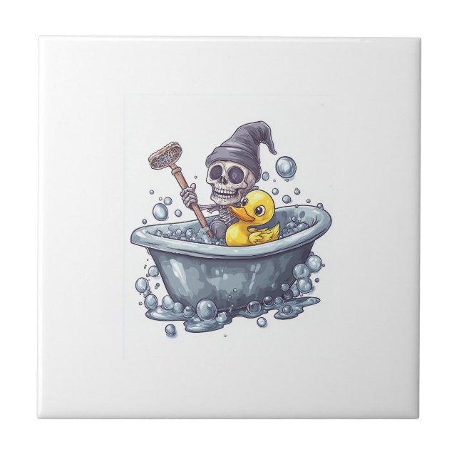 Carreau Bath Time Bones � Crâne drôle mignon dans la baign (Devant)