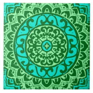 Carreau Batik du sud-ouest de mandala de Sun, vert de