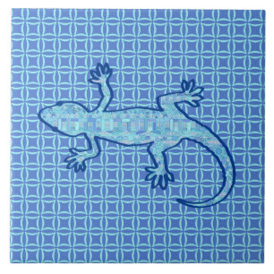 Carreau Batik Gecko (Tribal Batik Gecko) bleu denim doux