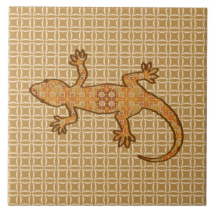 Carreau Batik Gecko (Tribal Batik Gecko) - rouille, ambre