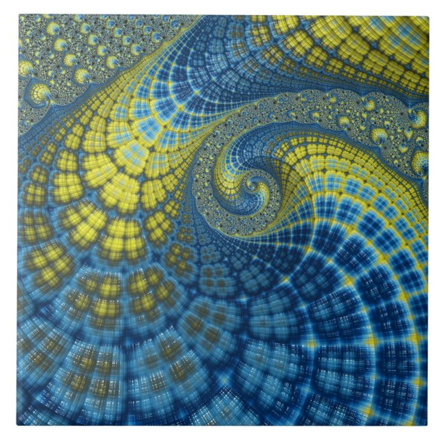 Carreau Batik Super bleu et jaune look Fractal Abstrait (Devant)