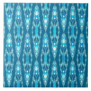 Carreau Batik tribal - Bleu océanique et Aqua