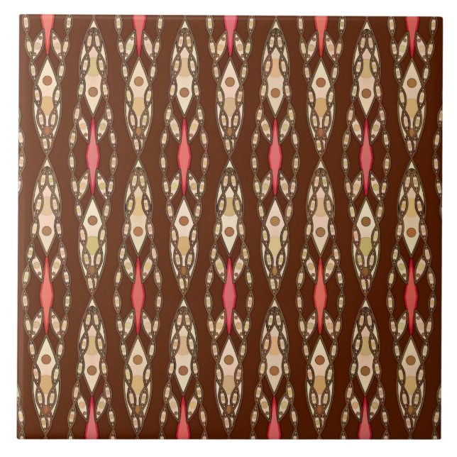 Carreau Batik tribal - Brown, Tan et Coral (Devant)