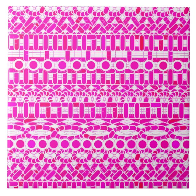 Carreau Batik tribal - fuchsia, magenta, orchidée et blanc (Devant)