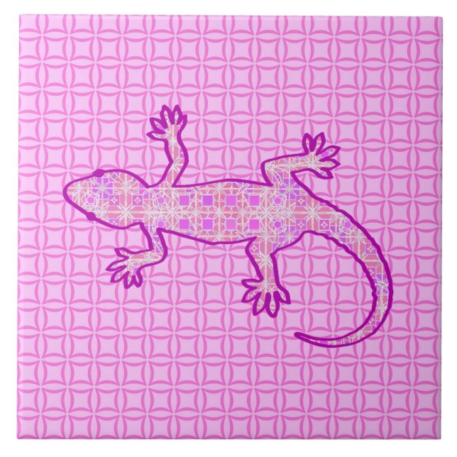 Carreau Batik tribal Gecko - orchidée et coquille rose (Devant)