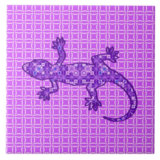 Carreau Batik Tribal Gecko - violet et améthyste violet (Devant)