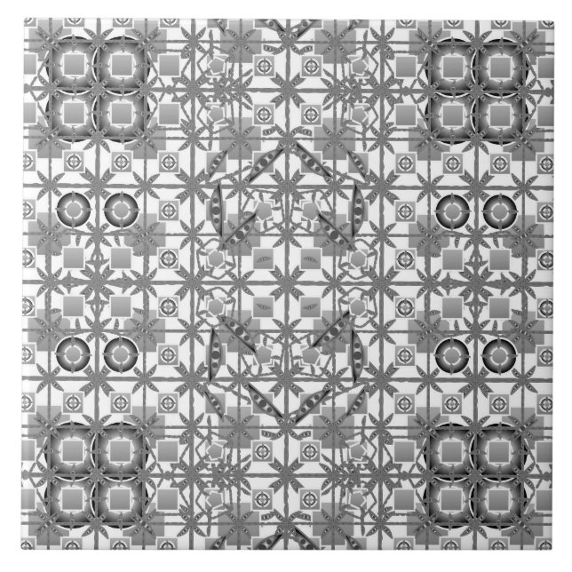 Carreau Batik tribal - gris, noir et blanc (Devant)