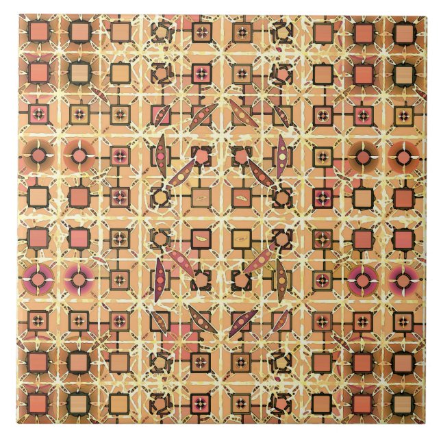 Carreau Batik tribal - marron chocolat et beige chameau (Devant)
