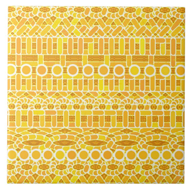 Carreau Batik tribal - or moutarde et orange (Devant)