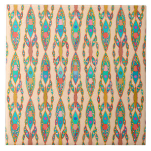 Carreau Batik Tribal - Rose Pêche et Turquoise