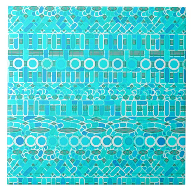 Carreau Batik tribal - turquoise, aqua et gris (Devant)
