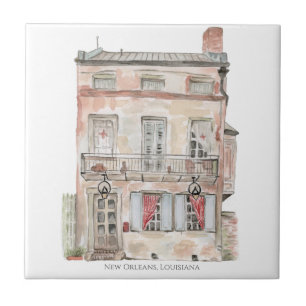 Carreau Bâtiment Historique La Nouvelle-Orléans Aquarelle