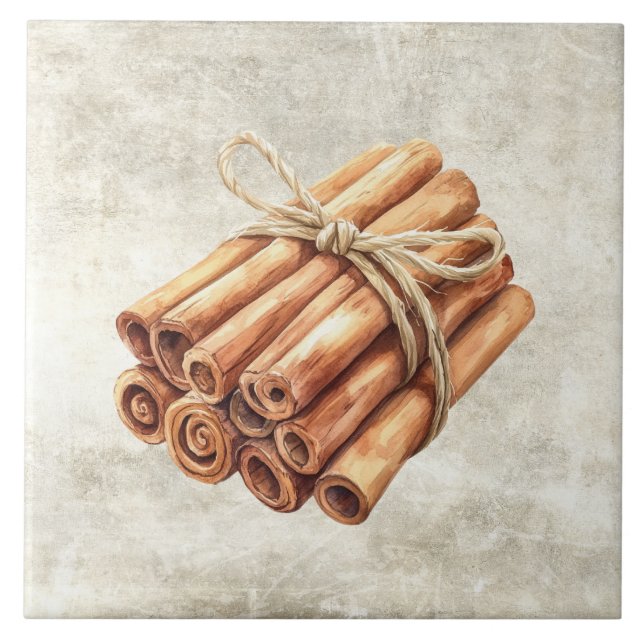 Carreau Bâtonnets de cannelle à la cordelette aquarelle ru (Devant)