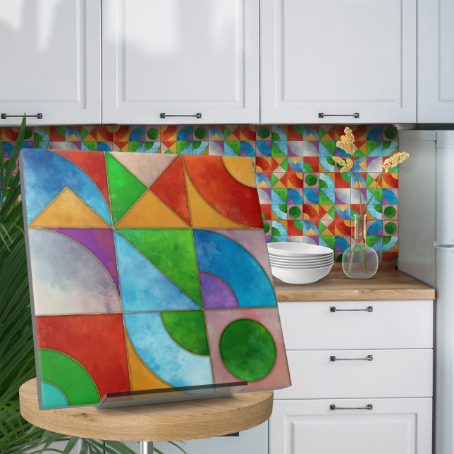 Carreau Bauhaus Aquarelle géométrique abstrait N1 (Créateur téléchargé)