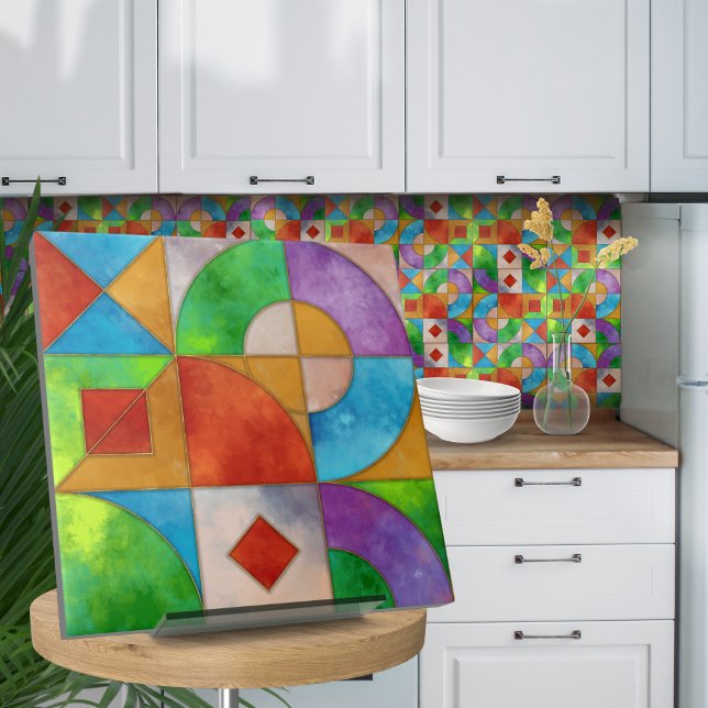 Carreau Bauhaus Aquarelle géométrique N2 abstrait (Créateur téléchargé)