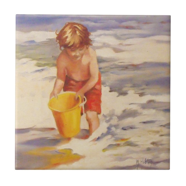 Carreau Beach Boy Enfant dans les vagues de l'océan (Devant)