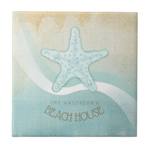 Carreau Beach House Nautical Starfish Aqua Blue ID623