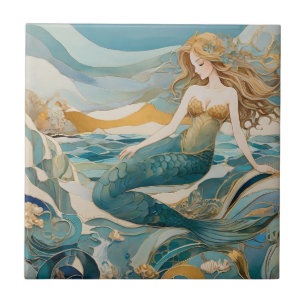 Carreau Beach Mermaid by the Sea Turquoise Gold Left side