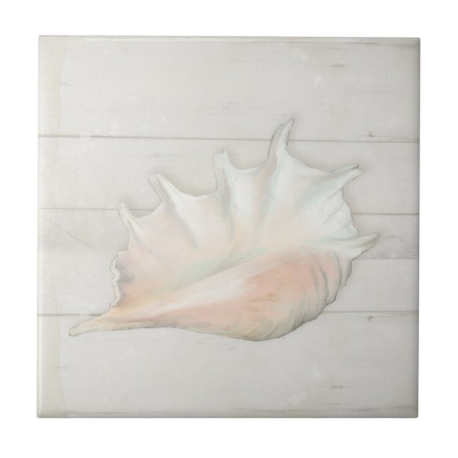 Carreau Beach Nautic Seashell Conch Bois tropical blanc (Devant)