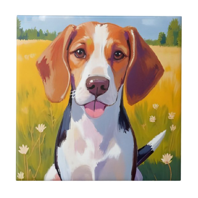 Carreau Beagle Dog Watercolor Pet Painting (Devant)