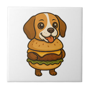Carreau Beagle drôle avec Burger Créature mythique drôle