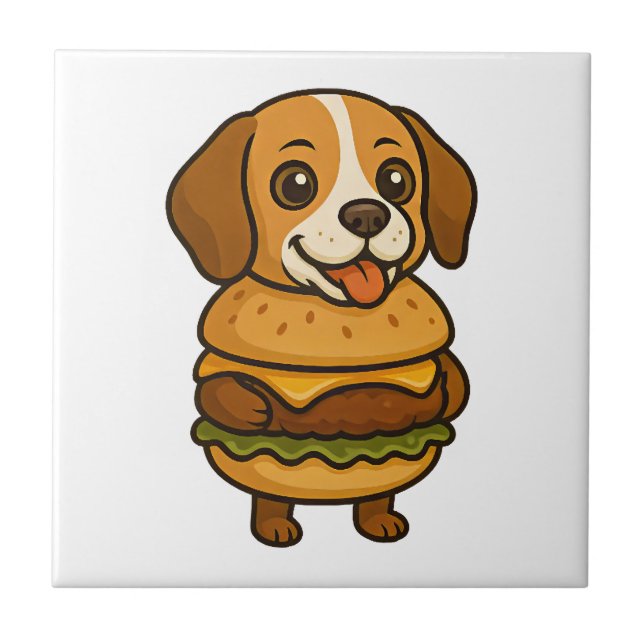 Carreau Beagle drôle avec Burger Créature mythique drôle (Devant)