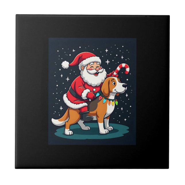 Carreau Beagle Xmas Éclairage Père Noël à Cheval Beagle Ch (Devant)