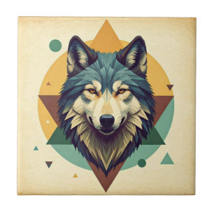 Carreau Beau artiste vintage loup géométrique Brown