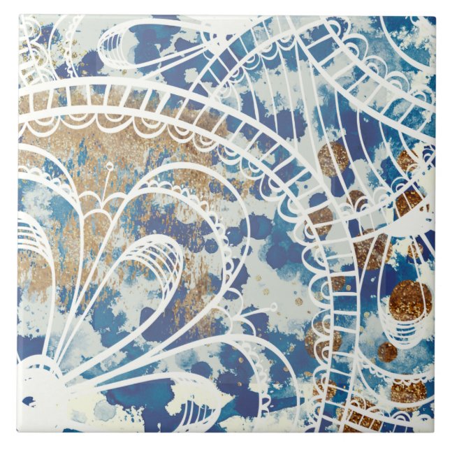 Carreau Beau bleu blanc gris cuivre motif loft styl (Devant)