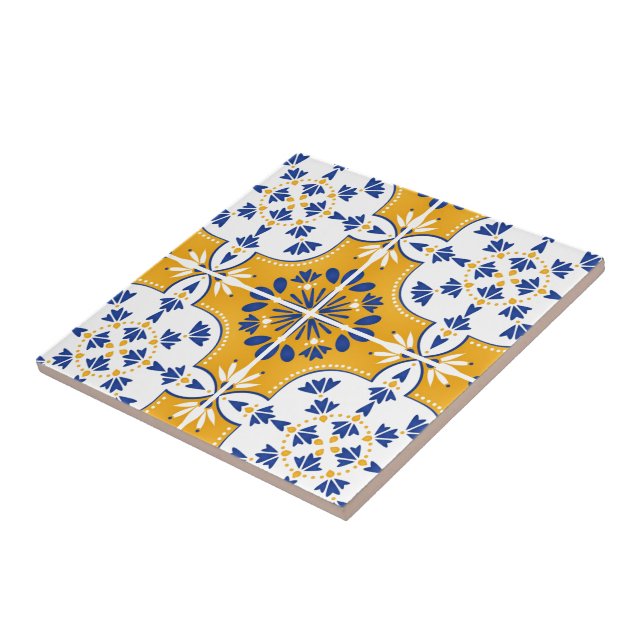 Carreau Beau bleu et jaune Azulejo portugais (Côté)