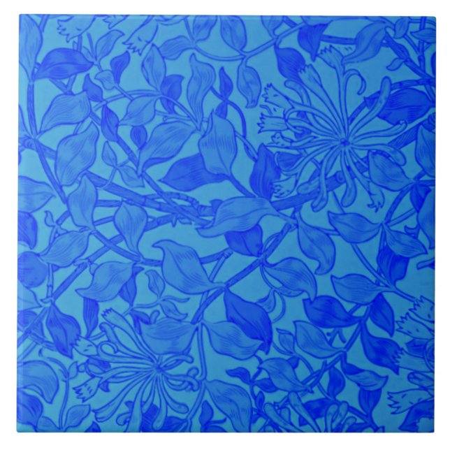 Carreau Beau bleu indigo honeysuckle motif (Devant)