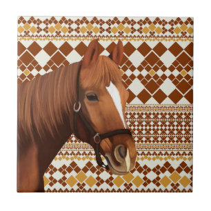 Carreau Beau cheval Brown sur Motif géométrique Earthy