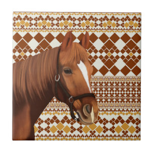 Carreau Beau cheval Brown sur Motif géométrique Earthy