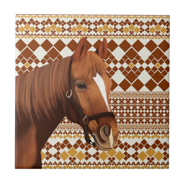 Carreau Beau cheval Brown sur Motif géométrique Earthy (Devant)