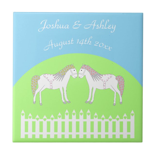 Carreau Beau Cheval Mariage Blanc Personnalisé (Devant)