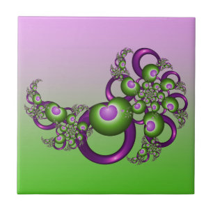 Carreau Beau Coeurs verts roses Moderne Abstrait Fractal