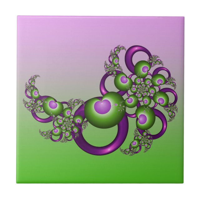 Carreau Beau Coeurs verts roses Moderne Abstrait Fractal (Devant)