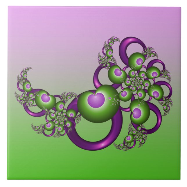 Carreau Beau Coeurs verts roses Moderne Abstrait Fractal (Devant)