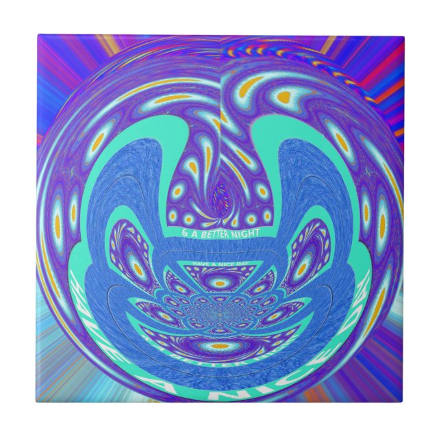 Carreau Beau cyan bleu kaléidoscope vectoriel design (Devant)