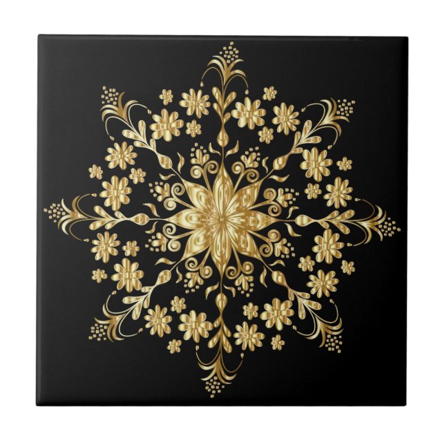 Carreau Beau Golden Mandala Motif Élégant Noir (Devant)